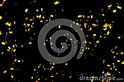 Falling golden metallic glitter foil confetti, animation movement on black background, gold holiday and festive fun Stock Photo