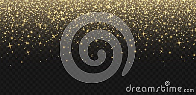 Falling golden sparkles, abstract luminous particles, yellow stardust. Flying Xmas glares and sparks. Luxury background. Vector Illustration