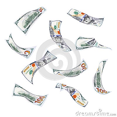Falling hundred dollar bills Stock Photo