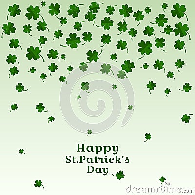 Falling leaves of clover with inscription Happy St. Patricks Day. Vector illustration Cartoon Illustration