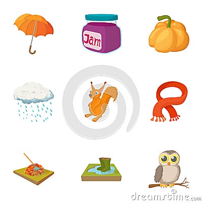 Falling leaves season icons set, cartoon style Vector Illustration