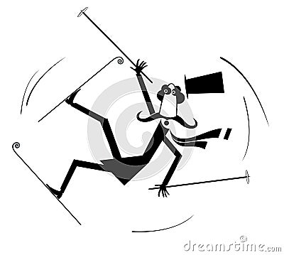 Falling long mustache skier man illustration Vector Illustration