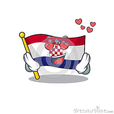 Falling In love cute flag croatia Scroll cartoon mascot design Vector Illustration