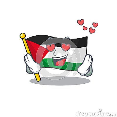 Falling In love cute Flag palestine Scroll cartoon mascot design Vector Illustration