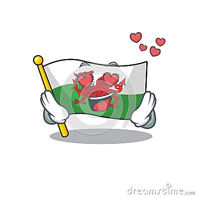 Falling In love cute flag wales Scroll cartoon mascot design Vector Illustration