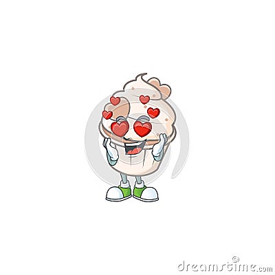 Falling in love cute white cream love cupcake cartoon character design Vector Illustration