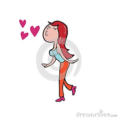 Falling in love girl cartoon drawing Vector Illustration