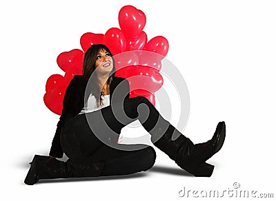 Falling in love, woman sitting on white background Stock Photo