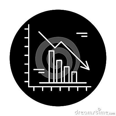 Falling markets black icon, vector sign on isolated background. Falling markets concept symbol, illustration Vector Illustration