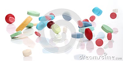 Falling medicine pills Stock Photo