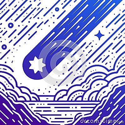 Falling Meteor with Trajectory. Flat Monochrome Style Vector Illustration