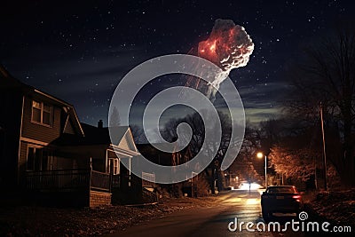 Falling meteorite over night city Stock Photo