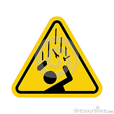 Falling objects danger sign. Falling objects warning sign. Caution, falling objects from a height on construction sites cause Vector Illustration