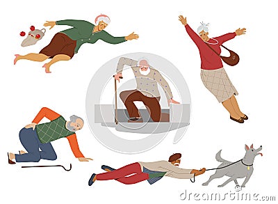 Falling old people set Stock Photo