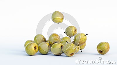 falling pear against white background. High quality, Fresh fruits, Close up view. Natural health or healthy food Cartoon Illustration