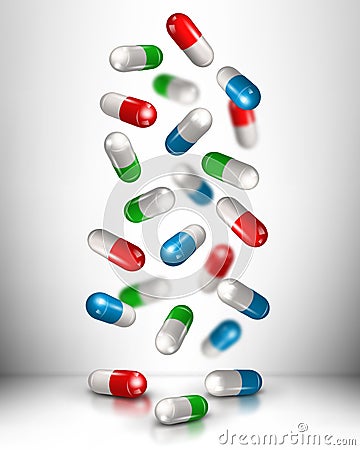 Falling pills antibiotic drugs medicine Stock Photo