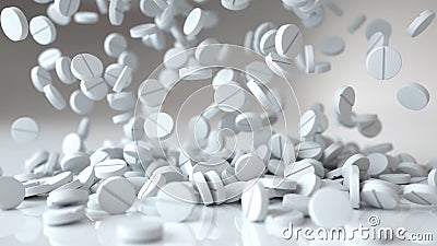 Falling pills, tablets. Medical concept. 3d rendering. Stock Photo
