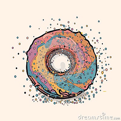 Falling Pink glazed donuts with sprinkles color Vector Illustration