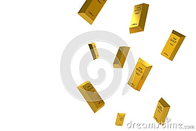 Falling price of gold represented by a golden yellow metal bar going down Cartoon Illustration