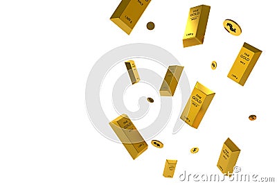 Falling price of gold represented by a golden yellow metal bar going down Cartoon Illustration