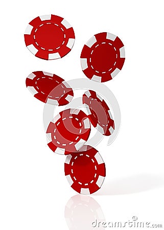 Falling red casino chips. 3D Illustration Stock Photo