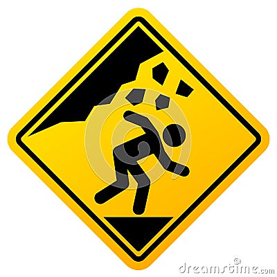 Falling rocks danger sign, unsafe area warning sign Vector Illustration