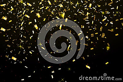 Falling Shiny Gold Glitter Confetti isolated on black background. Vector Illustration