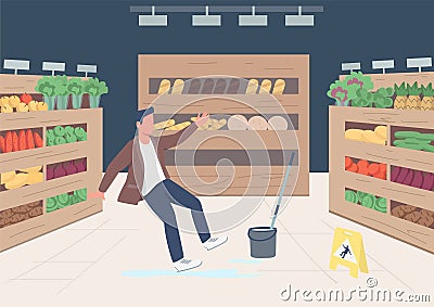 Falling shop customer flat color vector illustration Vector Illustration