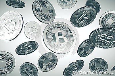 Falling silver bitcoins Stock Photo