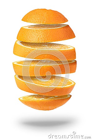 Falling sliced orange fruit Stock Photo