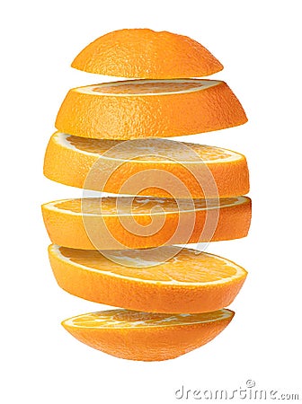 Falling sliced orange fruit Stock Photo