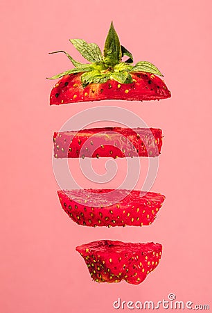 falling sliced strawberry Stock Photo