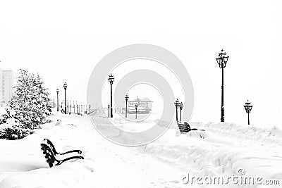 Falling snow against the background of blurry city mist. background city lights snow winter christmas Stock Photo