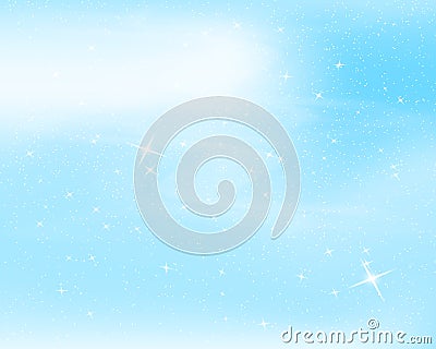 Falling snow. Blue sky with stars and clouds. Sparkle starry background. Vector illustration with snowflakes. Winter snowing sky. Vector Illustration