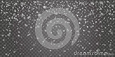 Falling snow. Realistic frozen snowfall, winter christmas snowy weather vector background illustration. Snowfall overlay Vector Illustration