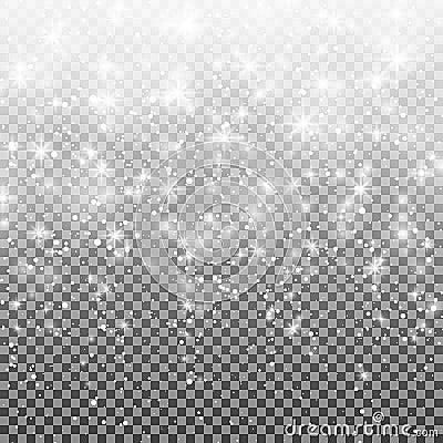 Falling snow on a transparent background. Vector illustration 10 EPS. Abstract white glitter snowflake background Vector Illustration