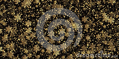 Falling snowflake golden pattern background of gold snowfall overlay texture isolated on transparent background. Winter Xmas golde Vector Illustration