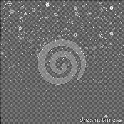 Falling snowflakes on gray background. Christmas snow. Snowfall. Winter is coming. Vector illustration Vector Illustration