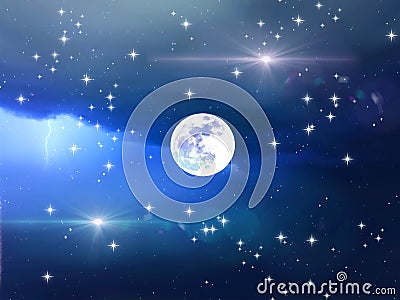 Falling star starry night big moon bright star universe Stock Photo