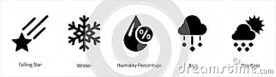falling, star, winter and humidity percentage Vector Illustration