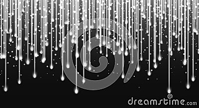 Falling stars, glitter rain, silver star dust, bright white sparkles isolated on a dark background. Vector Illustration