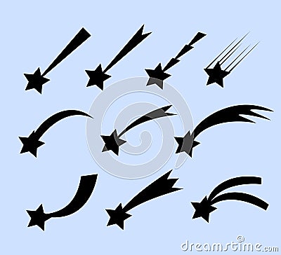 Falling stars vector set. Shooting stars isolated from background. Icons of meteorites and comets. Vector Illustration