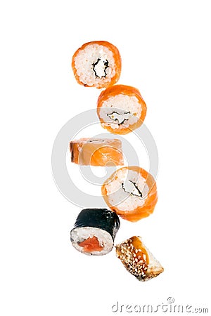 Falling sushi Stock Photo