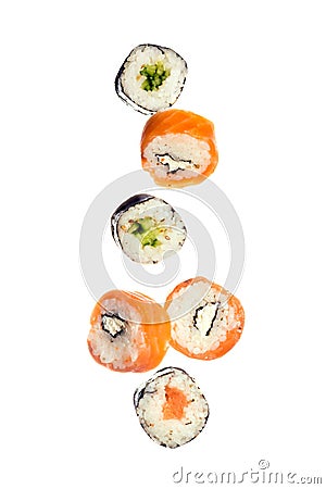 Falling sushi maki rolls Stock Photo