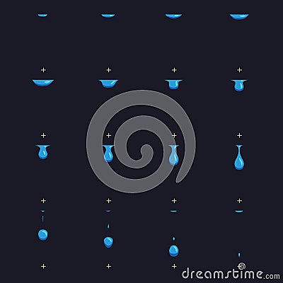 Falling water drops vector animation frames Vector Illustration