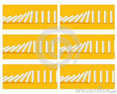 Falling white dominoes animation sprite with yellow background Vector Illustration