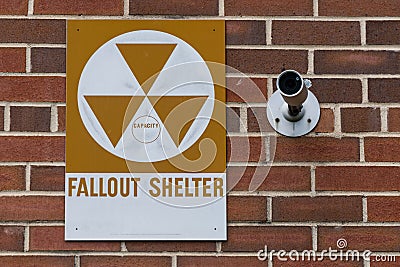 Fallout shelter sign with surveillance camera Editorial Stock Photo