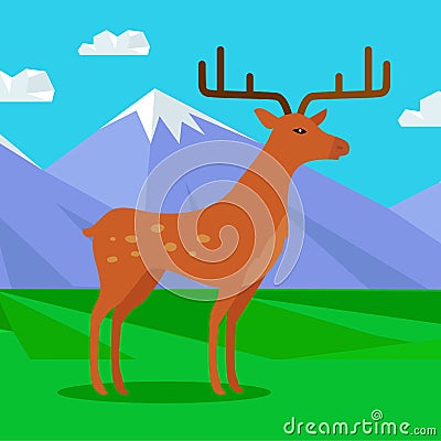 Fallow-deer in habitat Flat Design Illustration Vector Illustration