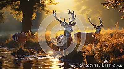 Fallow Deer in the Wilderness in their natural habitat Stock Photo