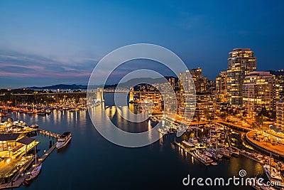False Creek and Downtown Vancouver at Dusk, British Columbia, Canada Stock Photo